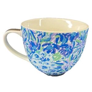 Lilly Pulitzer Blue Floral Ceramic Coffee Cup 12 oz  NEW No Box